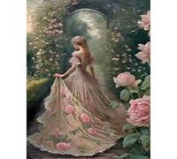 JICFDAO DIY Diamond Painting Femme dans le Jardin 40x40cm 5D Tableau Perle Diamant Fleur Rond Diamond Painting Adulte Peinture Diamant Vintage Canevas Kit Complet Adulte Loisirs Créatifs Maison Décor