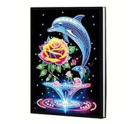 JICFDAO DIY Peinture Diamant Carnet de Notes A5 14.5X21cm 5D Cahier Diamond Painting Carnet Broderie Diamant Journal Intime Adulte Vierge pour d'écriture Cadeaux pour Étudiants Amis Dauphin et Rose