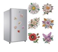 JICFDAO DIY Peinture Diamant Mini Aimant Frigo 6 Pièces Diamond Painting Aimants de Réfrigérateur Cristal Art Kit Aimants Tableau Magnétique Mosaïque Décorations pour corriger les Photos Notes Blumen
