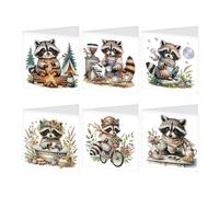 JICFDAO Peinture Diamant Cartes de Vœux Animaux 6 PCS DIY Facile Cartes Meilleurs Vœux avec Enveloppe Diamond Painting Carte Cadeau Mignonnes Carte Merci pour Bénédictions Merci et Adieu Raton Laveur