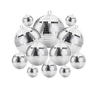 Jicyor Lot de 12 Boules Disco argentées à Effet de lumière pour décoration de Sapin de Noël, Mariage, Maison, fête (10/7/5/3/2 cm) (argenté)