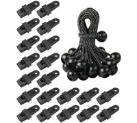 Jicyor Lot de 40 Pièces Clips de bâche, 20 Pince pour Bache Robustes avec 10 Tendeurs de Tente,Attache Bache Sandow pour Housse de Tente de Camping,(Noir)
