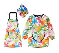 Jicyor Tablier Peinture Enfant, 2 Pièces Imperméables Blouse Peinture Enfant Tablier De peinture Réglable Tablier réutilisable avec poches Convient Aux Enfants De 6 à 10 ans
