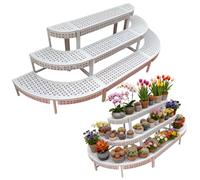 Jidanmian Étagère à Plantes à 3 Niveaux, Support pour Pots de Fleurs, L190 cm, Extra Large, composée d'une étagère rectangulaire et de Deux Supports en Forme d'éventail, en Fer, Blanc