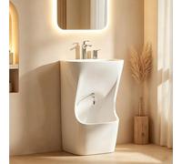 Jidanmian Lavabo Vertical en céramique, lavabo d'ablution Musulman avec Double Robinet et Bain de Pieds Musulman, pour Le Lavage des Mains et des Pieds et Les rituels de Purification Religieuse