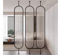 Jidanmian Metal Room Divder Post,Glass Wall Dividers with Black Iron Frame,360-degree Rotation Translucent Glass Privacy Screen for Bedroom, Living Room, Bathroom(130cm/4.3ft)
