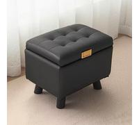 Jidanmian Pouf de Rangement carré en Cuir, Repose-Pieds rembourré avec poignées métalliques, Pieds en Bois épais, Banc à Chaussures rembourré avec Couvercle Amovible, pour Salon et Chambre(Black)