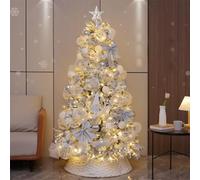 Jidanmian Sapin de Noël pré-illuminé, Sapin de Noël floqué de Neige, Sapin Artificiel décoratif avec Socle et Bande Lumineuse LED, pour la Maison et Les fêtes(210cm)