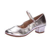 jiddhf Chaussures de danse à talon bas en caoutchouc pour femme - Sandales à talon épais - Bout rond Mary Jane - Escarpins à talon bloc - Boucle réglable en métal - Sangle de cheville antidérapante