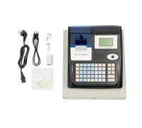 JIDIJINGH Caisse enregistreuse électronique avec 2 écrans LED, 48 touches, tiroir de caisse et vérification de faux argent, système anglais, 36 compartiments, pour commerce de détail, restaurant, noir
