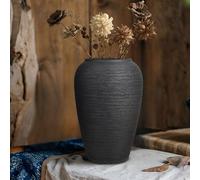 JIDOFUE Vase en céramique Vintage avec Anse,Noir Vase en Terre Cuite de 26 cm pour la décoration de la Maison, Salon, entrée, Style champêtre, Cadeau de Mariage