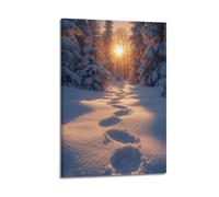JIDUHON Affiches de saison sur toile - Chemin enneigé avec empreintes de pieds - Poster moderne - Décoration murale - 40 x 60 cm - Style cadre