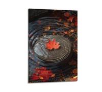 JIDUHON Poster d'automne feuille rouge sur pierre.jpg poster moderne art mural toile esthétique décoration peinture 30 x 45 cm style cadre