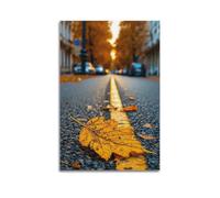 JIDUHON Poster d'automne Feuille sur la route. jpg Poster moderne sur toile Décoration esthétique 40 x 60 cm Sans cadre