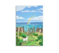 JIDUHON Poster de paysage avec illustration de chemin de fleurs côtières vivant - Art mural moderne sur toile - Décoration esthétique - 40 x 60 cm - Style sans cadre