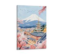 JIDUHON Poster de paysage de la ville de Fuji vivant, art mural moderne, sur toile, décoration esthétique, peinture, 50 x 75 cm, style cadre