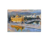 JIDUHON Poster de paysage en couches - Temple de brosse au bord de l'eau - Art mural moderne sur toile - Décoration esthétique - 40 x 60 cm - Style sans cadre
