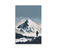 JIDUHON Poster de saison Silhouette de randonneur et montagne enneigée. jpg Poster moderne sur toile décorative esthétique 30 x 45 cm sans cadre