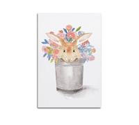 JIDUHON Poster moderne sur toile représentant un lapin caché derrière un seau de fleurs - 30 x 45 cm - Sans cadre