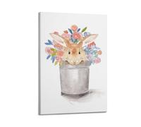 JIDUHON Poster moderne sur toile représentant un lapin caché derrière un seau de fleurs, 40 x 60 cm, style cadre