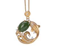 JIDWOYF Sterling Silber Goldene Koi Fisch Halskette Für Frauen Hotan Jade Schwanz Zirkon Retro Ethnische Schmuck Geschenk