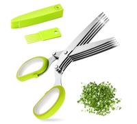 Jidyllic Ciseaux à herbes de cuisine à 5 lames en acier inoxydable avec couvercle et peigne de nettoyage pour hacher la ciboulette, l'oignon, la coriandre et les légumes