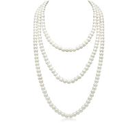 Jidyllic Collier de Perles Art Déco, 150 cm, Perles d'Imitation Blanc, Plastique ABS, Unisex Adulte