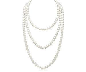 Jidyllic Collier de Perles Art Déco, 150 cm, Perles d'Imitation Blanc, Plastique ABS, Unisex Adulte