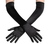 Jidyllic Gants longs en satin pour femme, noir, taille M : style vintage, occasions formelles