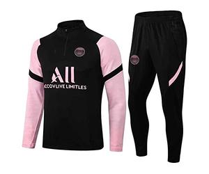 JIEAGY Paris SG Jersey Combinaison de Formation Veste Printemps-Automne Costume Hommes Femmes (XXL-XXLarge, Black-Pink)