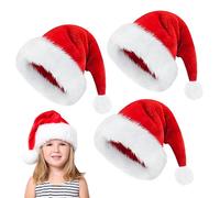 JIEBAO 3 Pieces Bonnet de Noel pour Enfant, Bonnet de Père Noël Rouge Bord en Fourrure pour Femme Homme, Convient pour La Fête de Noël, Les Jeux de Rôle