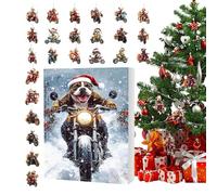 JIEBWCHA Amant des chiens Avent de Noël 2025 | Calendrier de compte à rebours 24 jours Décoration acrylique 2D | Pendentif avec chien en moto - Pour famille adultes Miroir rétroviseur