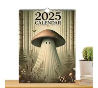 JIEBWCHA Calendrier 2025 en forme de champignon fantôme - Calendrier mural 2025 - Illustration champignon fantôme - Calendrier mensuel 2025 - Décoration murale - Horrible Mushroom Ghost avec crochet