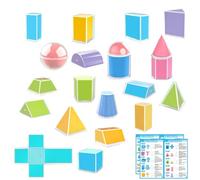 JIEBWCHA Corps géométriques pour enseignement - 20 pièces pliables de perspective éducative - Blocs d'enseignement de motifs pour la salle de classe | Pour l'enseignement à la maison préscolaire pour
