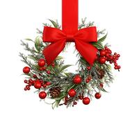 JIEBWCHA Couronne de Noël miniature avec nœud rouge et baies - 16 x 16 x 3 cm - Couronne de Noël pour armoire de cuisine - Avec nœud - Baie rouge - Petite couronne de Noël - Décoration de Noël - Porte