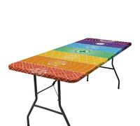 JIEBWCHA Couverture de table de pique-nique en plein air, nappe de table de pique-nique | Nappe de camping géométrique ajustée élastique, housse de table de patio propre avec vent pour la fête