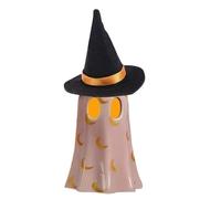JIEBWCHA Figurine Fantôme d'halloween - Figurine de Bureau pour Halloween - Fantôme Lumineux Portant Chapeau de Sorcière en Résine pour Bibliothèque Table Basse Vitrine Table