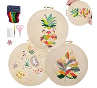 JIEBWCHA Kit de broderie pour débutants,Kit de broderie pour débutants pour adultes,3 ensembles de kits de point de croix à la main - instructions étape par étape, kit de pointes d'aiguille, kit de
