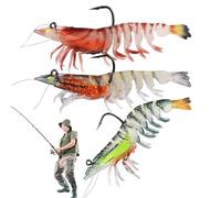 JIEBWCHA Lot de 3 appâts de crevettes réalistes 3D pré-réglés, perroquets en TPE bas, modèle innovant, cigognes de bar pour la truite de Crappie