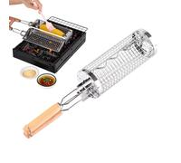 JIEBWCHA Paniers de gril rotatifs, panier de gril rotatif, grand panier de barbecue avec rotation ronde | Panier de grillage extérieur résistant pour légumes, poissons et