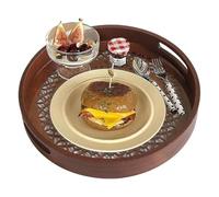 JIEBWCHA Plateau décoratif en bois, plateau rond en bois - Plateau décoratif en bois pour table basse - Plateau de service rustique, centre de table pour collations, desserts, vases, plantes
