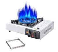 JIEBWCHA Poêle à cassette portable - Poêle cassette avec grille, brûleur puissant avec contrôle multi-étapes de flamme, régulation de précision thermique, allumage automatique pour camping