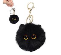 JIEBWCHA Porte-clés décoratif, porte-clés avec pompon en forme de chat - à collectionner, décoration esthétique pour amoureux des animaux, cadeau pour adultes, femme, petite amie ou mère, Noir,
