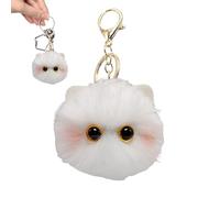 JIEBWCHA Porte-clés décoratif, porte-clés avec pompon en forme de chat - à collectionner, décoration esthétique pour amoureux des animaux, cadeau pour adultes, femme, petite amie ou mère, Blanc, Fare