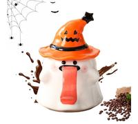 JIEBWCHA Tasse à lait pour petit-déjeuner Halloween avec couvercle en forme de fantôme de 450 ml en porcelaine pour Halloween, lait ou café chaud