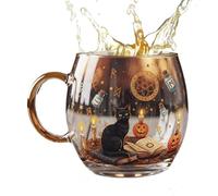JIEBWCHA Tasse en verre à motif peint de grande capacité pour lait et café pour boissons chaudes et froides, tasse fantaisie pour la maison, la cuisine, le bureau par adultes et adolescents