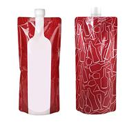 JIEDALIN Lot de 2 pochettes pliables en plastique pour bouteille de vin - 750 ml, Rouge, Organiseur de sac