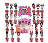 Jieddey LOL Gâteau Topper,24 PCS LOL Thème Anniversaire Gâteau Topper Décorations de Gâteaux LOL Poupée de Surprise-Nappe pour Enfants Filles Fête Anniversaire