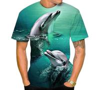 JIEDEDIAM Animal Dauphin Impression 3D T-Shirt Amusant pour Hommes Col Rond Manches Courtes Été Décontracté Mode Haut De Fête
