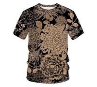 JIEDEDIAM Pivoine chrysanthème Fleur T-Shirt Hommes Chemise de Sport d'été décontracté Harajuku col Rond Hommes T-Shirt